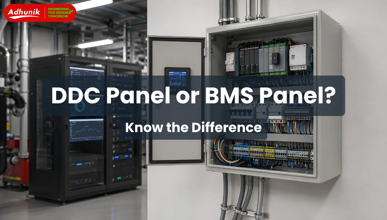 DDC panel and BMS server setup inside a building mechanical room