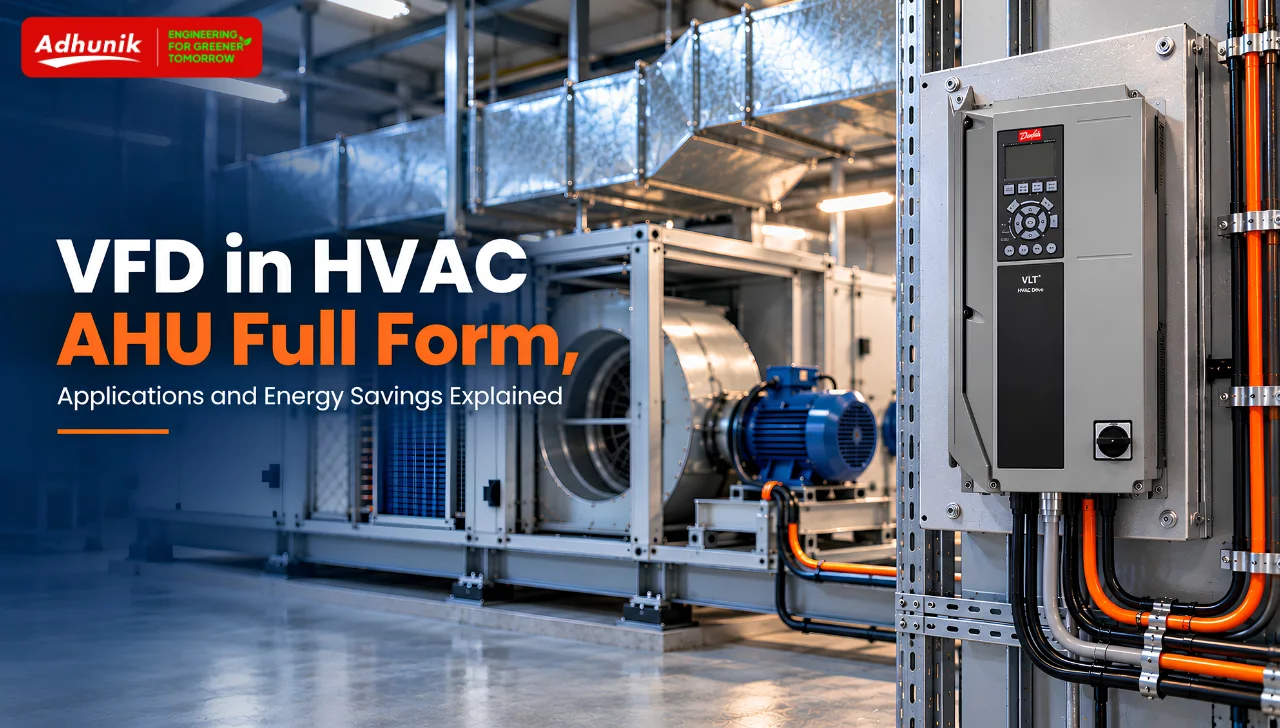 VFD connected to chiller, pump, and cooling tower in an HVAC plant room